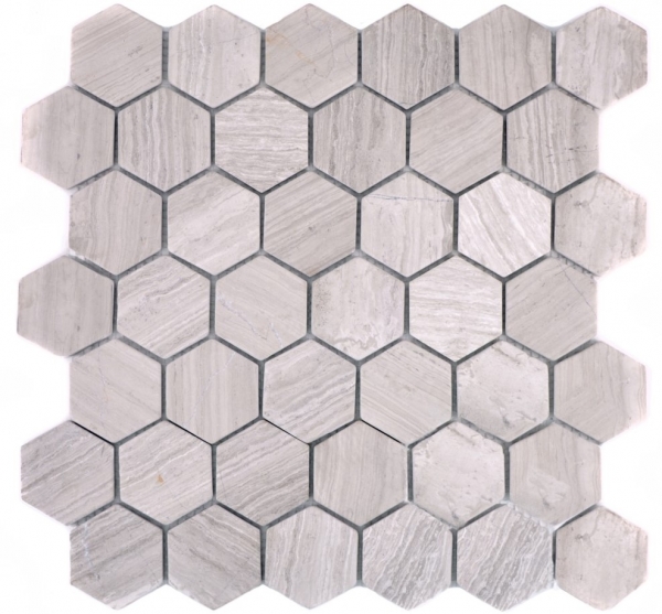 Mosaik Fliese Marmor Naturstein Hexagon grau Fliesenspiegel 44-1205_b 