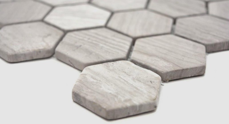 Marble mosaic tile natural stone hexagon light gray cream stripes shower wall floor tile backsplash - MOS44-1205