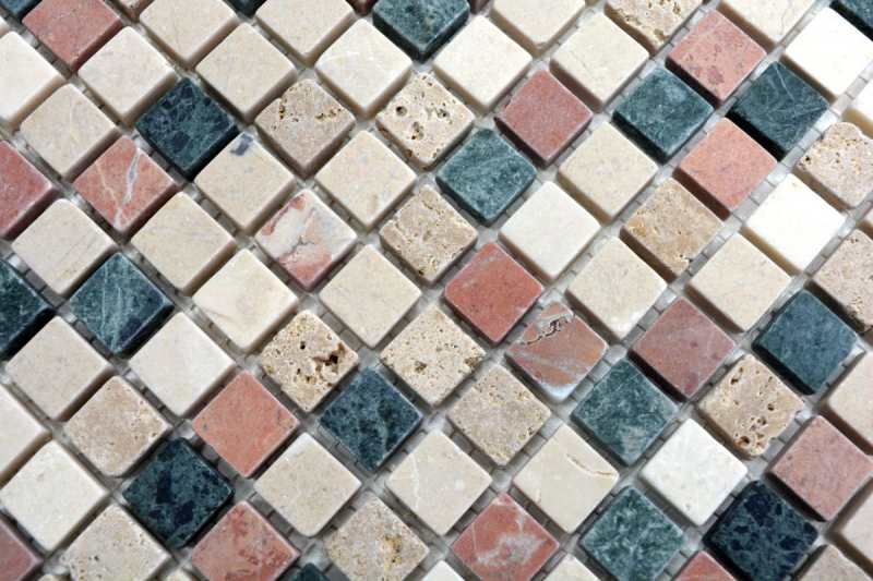 Mosaic tile marble natural stone cream beige red green random MOS38-1204_f