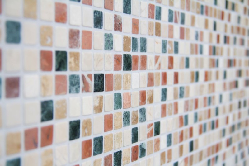 Marble mosaic stones natural stone cream beige red green random mini square tile backsplash bathroom - MOS38-1204
