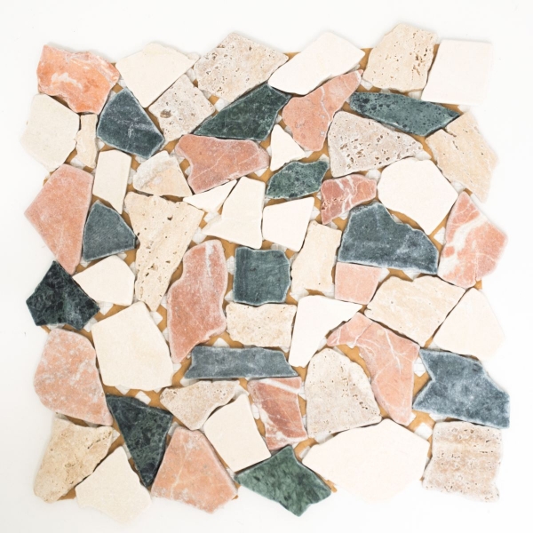 Piastrella di mosaico marmo pietra naturale crema beige rosso verde frattura Ciot Casuale MOS44-1204_f