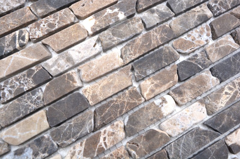 Mosaic marble natural stone brick composite rods Impala dark brown flamed wall cladding kitchen bathroom - MOS40-1304