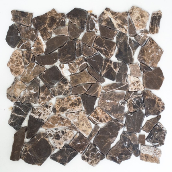 Mosaik Bruch Marmor Naturstein Polygonal Impala dunkelbraun geflammt Wandverkleidung Spritzschutz - MOS44-1306