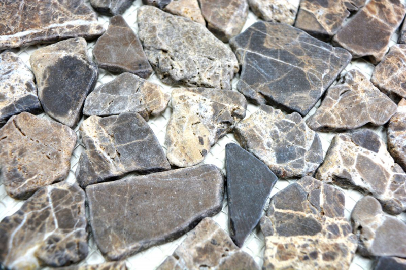 Mosaic quarry marble natural stone polygonal Impala dark brown flamed wall cladding splashback - MOS44-1306