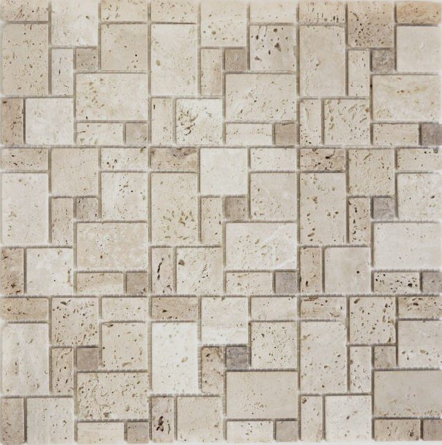 43-1202_f10 Matten Mosaik Fliese Travertin Naturstein beige Brick Inula 