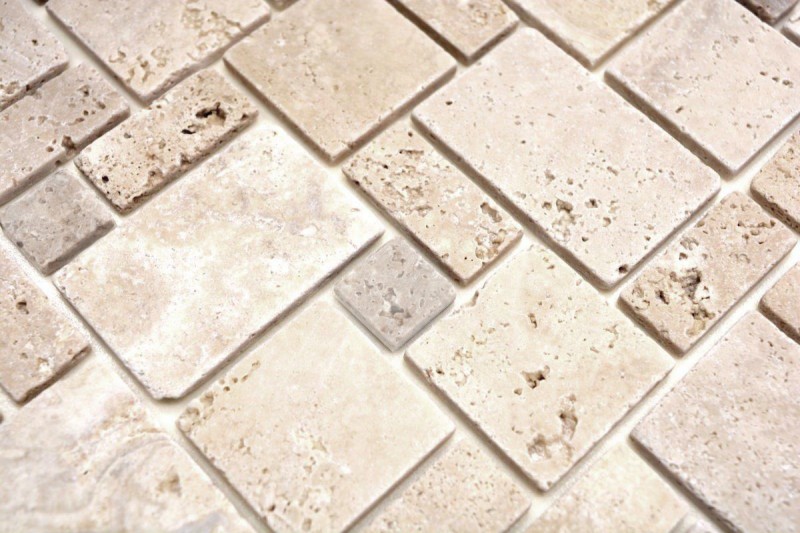 Travertine mosaic tiles terrace wall floor natural stone beige brown tile backsplash kitchen tile bathroom - MOS43-1212-15