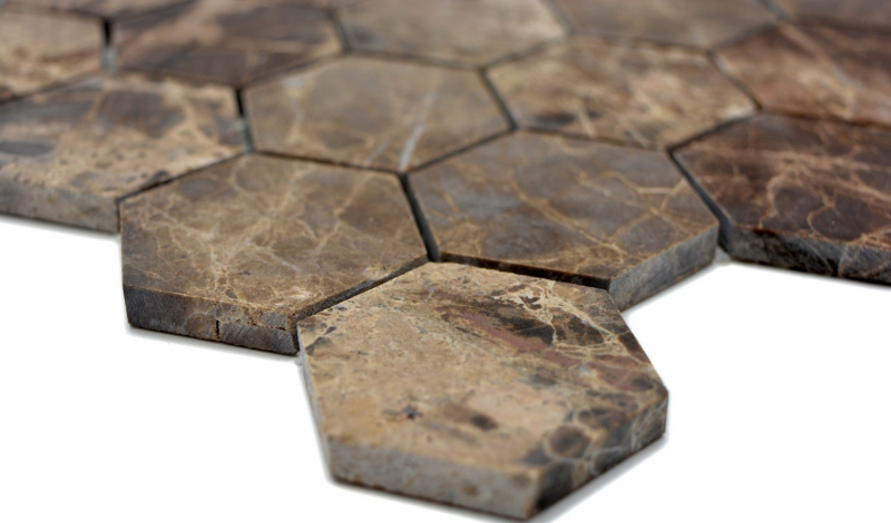 Marbre Mosaïque Carreau pierre naturelle Hexagon Impala brun foncé mix flammé douche mur Bode - MOS42-1313