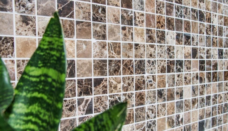 Marmor Mosaik Fliese Naturstein dunkelbraun mix poliert glänzend Fliesenspiegel Küche - MOS42-1306