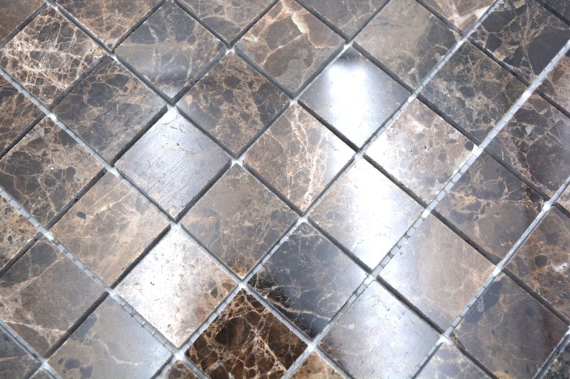 Marmor Mosaik Fliese Naturstein dunkelbraun mix poliert glänzend Fliesenspiegel Küche - MOS42-1306