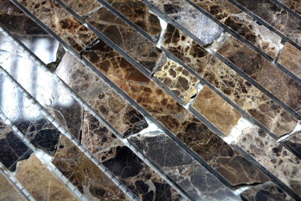 Mosaïque marbre pierre naturelle Brick composite baguettes Impala brun foncé poli brillant carrelage salle de bain - MOS40-1306