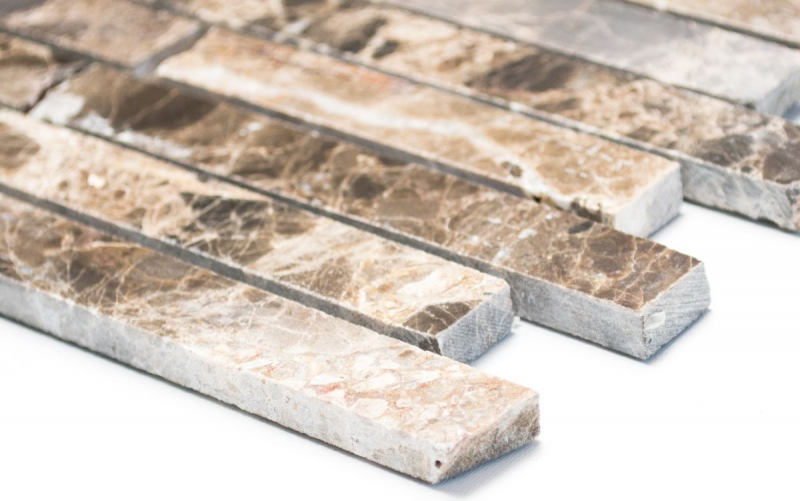 Mosaïque marbre pierre naturelle Brick composite baguettes Impala brun foncé poli brillant carrelage salle de bain - MOS40-1306