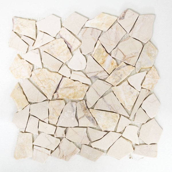 Mosaic quarry marble natural stone polygonal golden cream polished structure tile backsplash wall facing - MOS44-30-2807