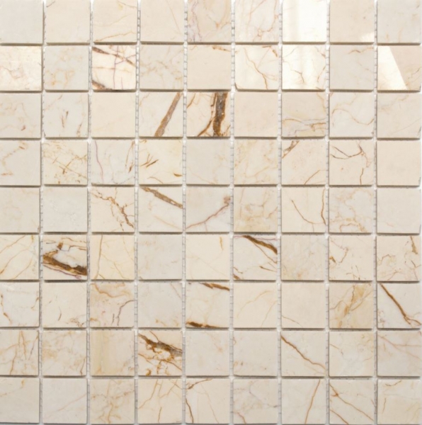 Hand-patterned mosaic tile marble natural stone golden cream polished texture MOS42-32-2807_m