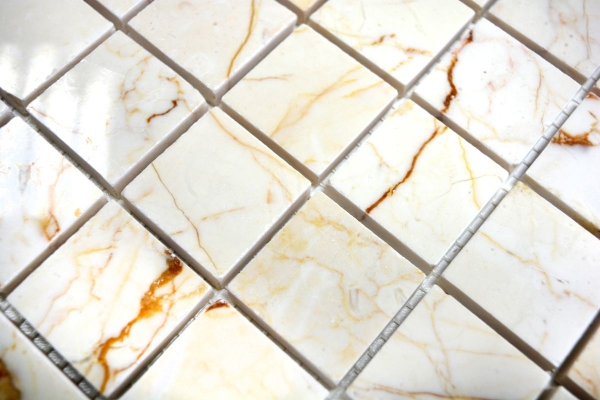 Hand-patterned mosaic tile marble natural stone golden cream polished texture MOS42-32-2807_m