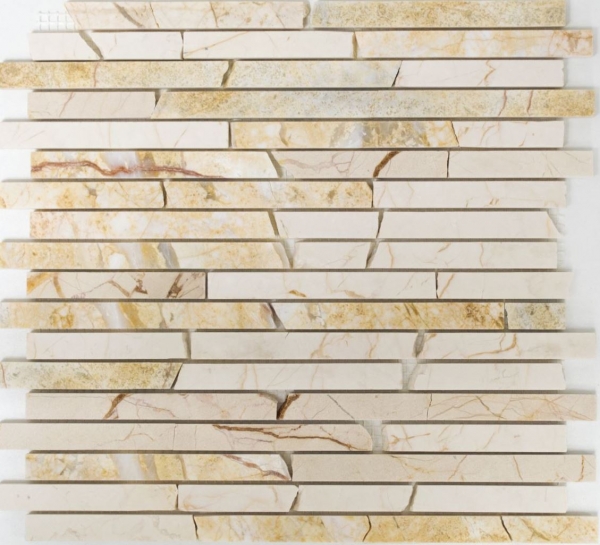 Mosaic marble natural stone brick composite rods golden cream polished structure glossy wall kitchen - MOS40B-2807