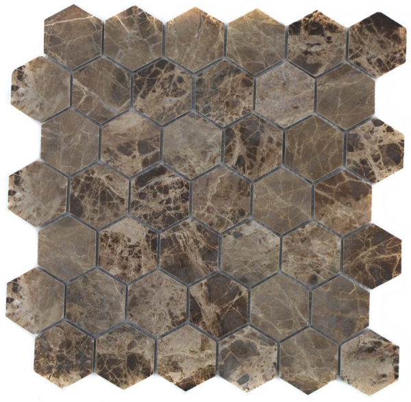 Marmor Mosaik Fliese Naturstein Hexagon Impala dunkelbraun poliert glänzend Küche Wand - MOS42-1311
