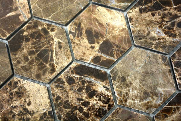 Marbre Mosaïque Carreau pierre naturelle Hexagon Impala brun foncé poli brillant cuisine mur - MOS42-1311