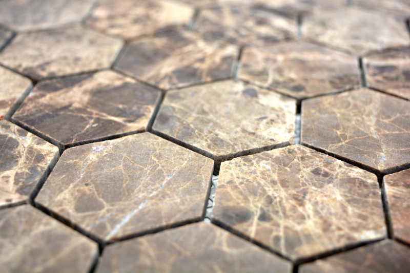 Handmuster Mosaik Fliese Marmor Naturstein Hexagon Impala braun poliert MOS42-1311_m