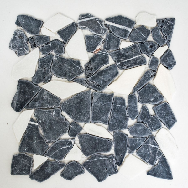 Mosaik Bruch Marmor Naturstein weiß schwarz anthrazit Polygonal Fliesenspiegel Spritzschutz Küche Bad - MOS44-0204