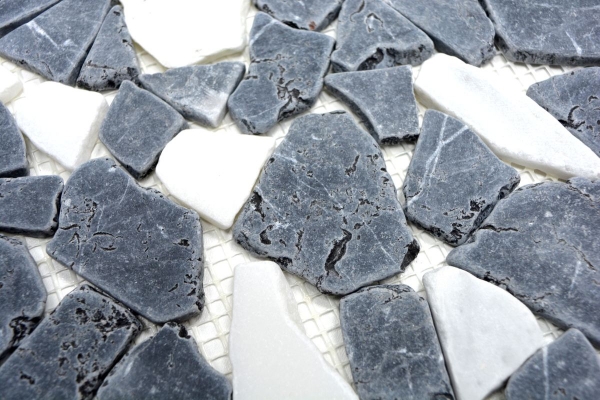 Mosaik Fliese Marmor Naturstein weiß schwarz Bruch Ciot Nero Bianco MOS44-0204_f