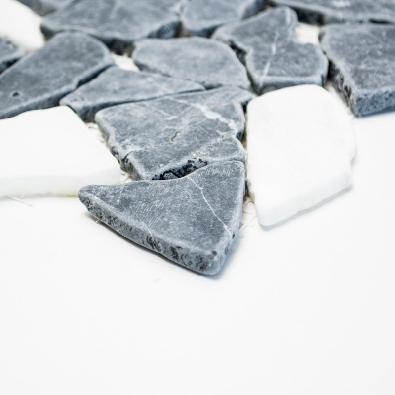Mosaic quarry marble natural stone white black anthracite polygonal tile splashback kitchen bathroom - MOS44-0204