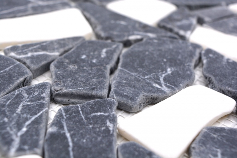 Mosaic quarry marble natural stone white black anthracite polygonal tile splashback kitchen bathroom - MOS44-0204