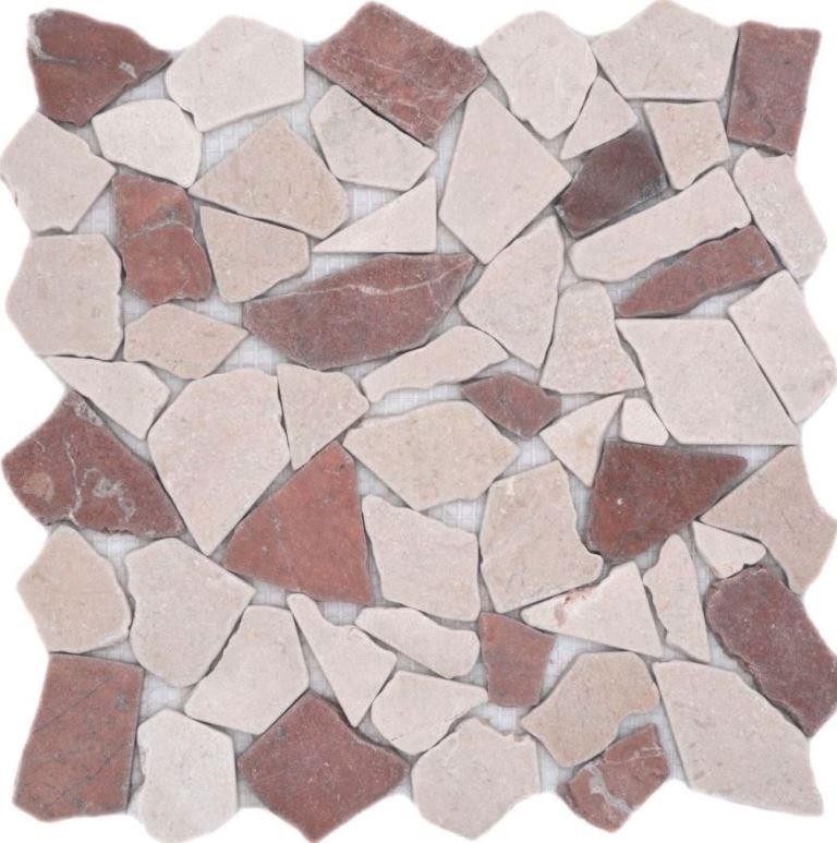 Mosaïque brisée Marbre pierre naturelle rouge beige Polygonal Rosso Verona protection anti-éclaboussures carrelage mur cuisine - MOS44-1002