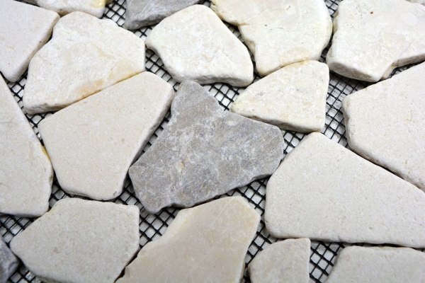 Mosaik Bruch Marmor Naturstein grau beige Polygonal Spritzschutz Küchenrückwand Wandfliese Badfliese WC - MOS44-0108