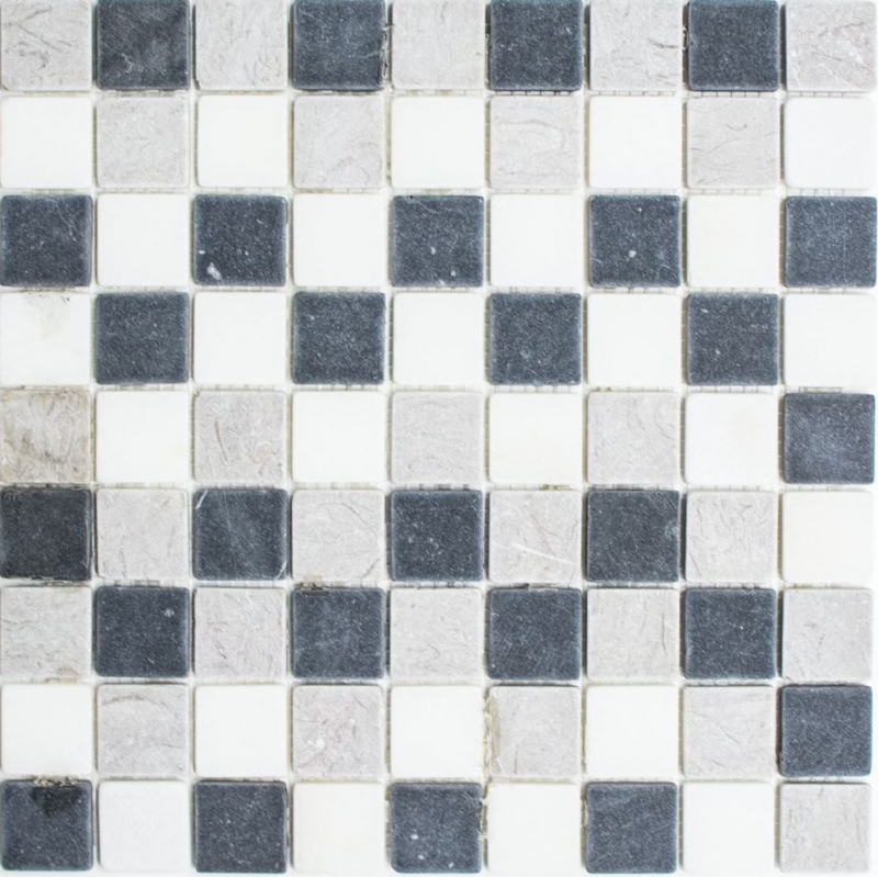 Mosaik Fliese Marmor Naturstein beige grau schwarz Marmor Botticino Nero MOS40-MOS32/1125_f