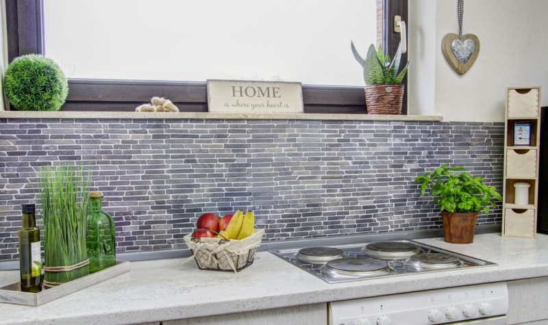 Mosaico di marmo pietra naturale grigio antracite mattone composito splashback piastrelle backsplash parete cucina - MOS40-0125