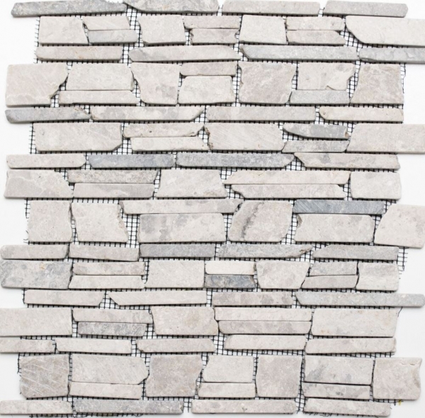 Mosaik Marmor Naturstein hellgrau silber seifengrau Brickmosaik Backsteinverband Wandverblender Küche - MOS40-0230