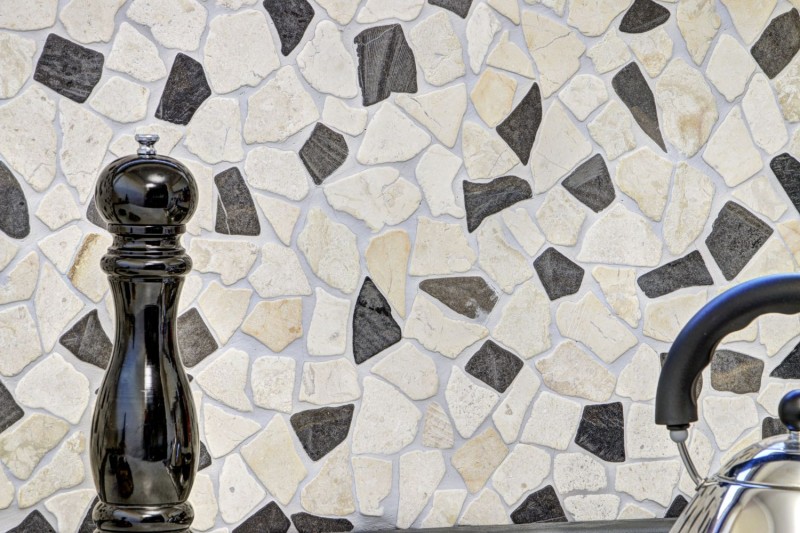 Mosaik Bruch Marmor Naturstein beige creme schwarz anthrazit Polygonal Fliesenspiegel Küchenfliese - MOS44-30-110