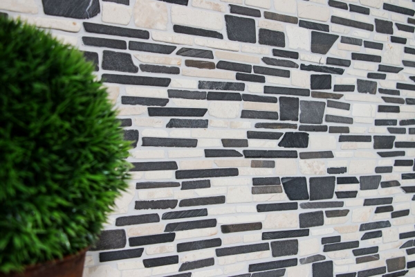 Mosaic marble natural stone beige cream black anthracite brick mosaic brick bond splashback kitchen - MOS40-0205