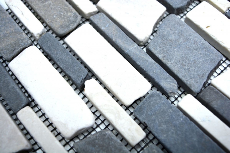 Mosaik Fliese Marmor Naturstein beige schwarz Brickmosaik BianconeJava MOS40-0205_f