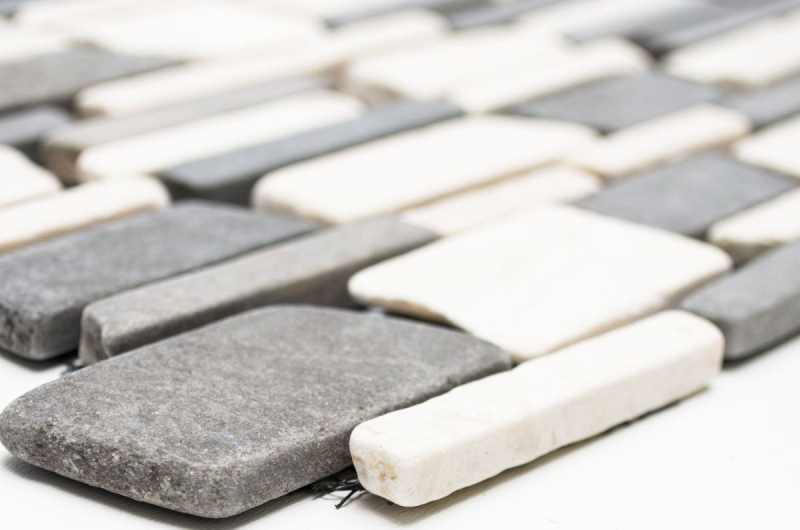 Mosaico di marmo pietra naturale beige crema nero antracite mattone alzatina cucina - MOS40-0205