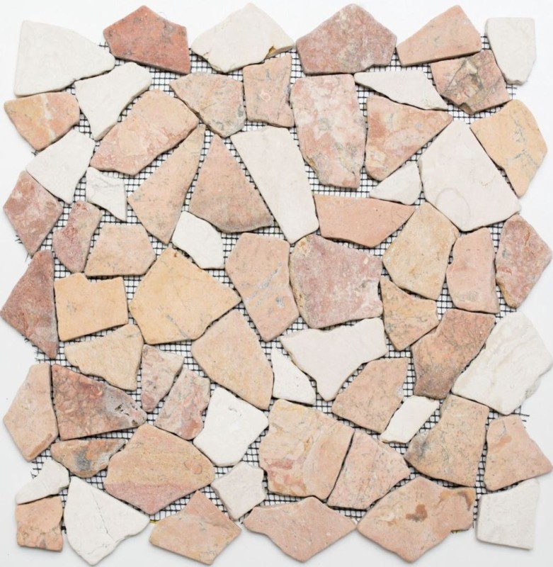 Mosaic quarry marble natural stone beige red polygonal Rosso Cream tile backsplash wall cladding kitchen - MOS44-30-130