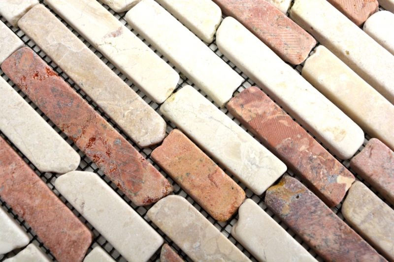 Mosaik Fliese Marmor Naturstein beige rot Brick RossoCream MOS40-0135_f