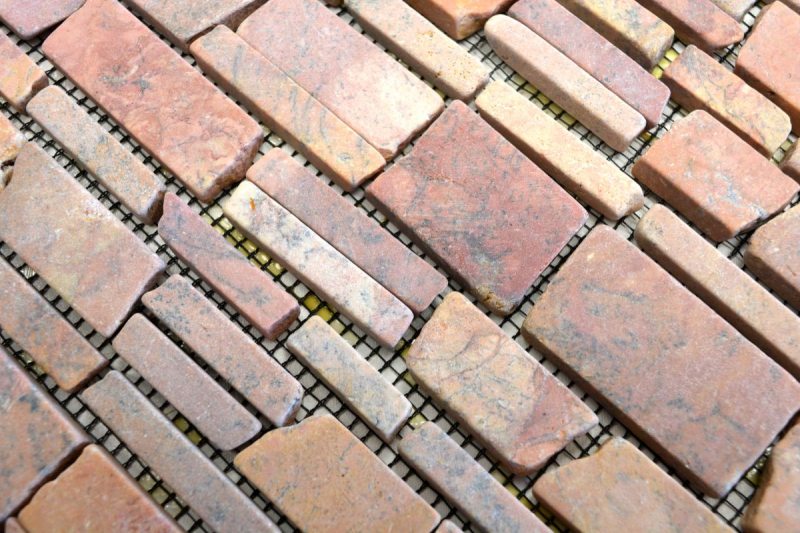 Mosaik Marmor Naturstein rot Brickmosaik Rossoverona Backsteinverband Fliesenspiegel Wandverblender - MOS40-0220