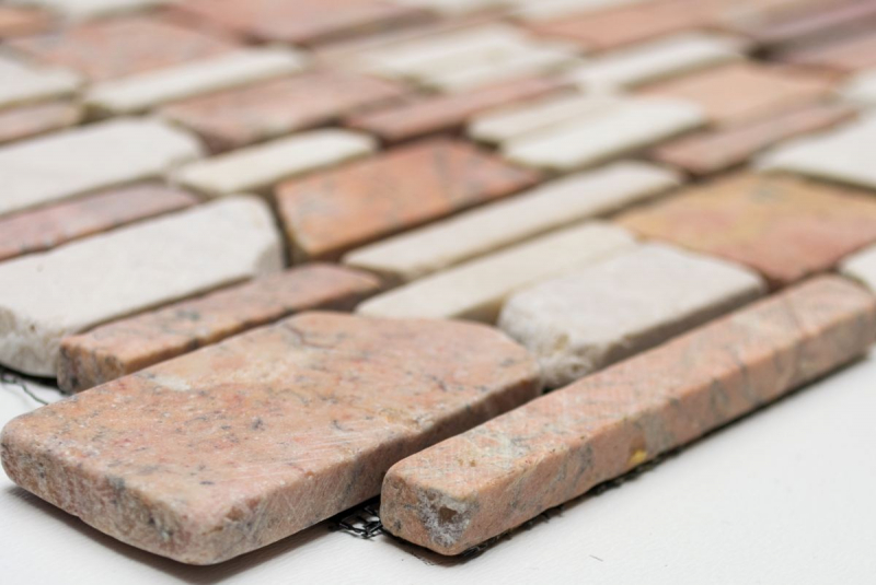 Handmuster Mosaik Fliese Marmor Naturstein beige rot Brickmosaik Biancone Rosso MOS40-0225_m