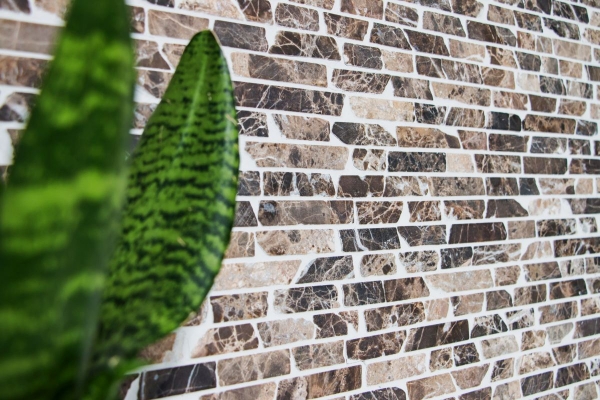 Mosaik Marmor Naturstein beige dunkelbraun Brick Castanao Verbund Stäbchen Spritzschutz Wandfliese Bad - MOS40-0185
