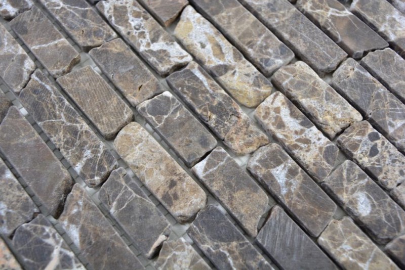 Mosaik Marmor Naturstein beige dunkelbraun Brick Castanao Verbund Stäbchen Spritzschutz Wandfliese Bad - MOS40-0185