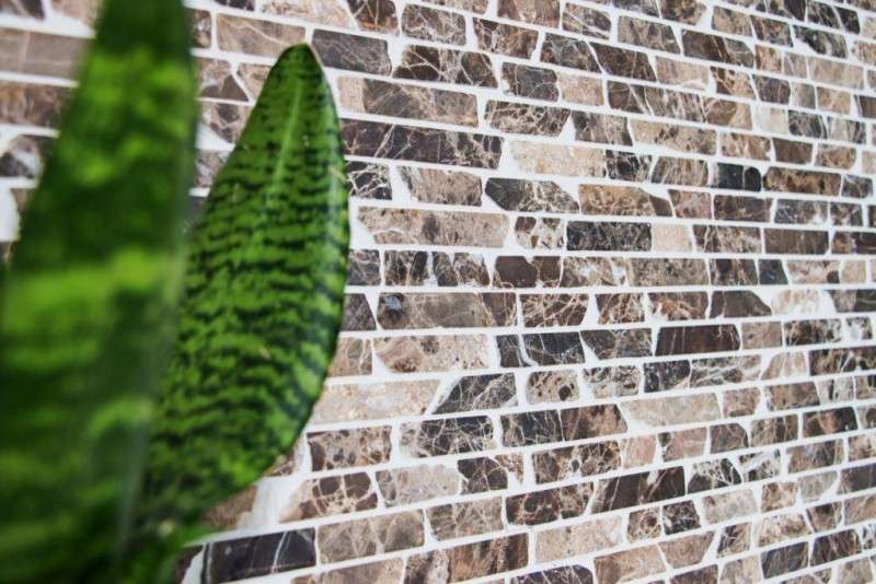 Mosaico di marmo pietra naturale beige marrone scuro Brick Castanao composito piastrella da parete bagno - MOS40-0185
