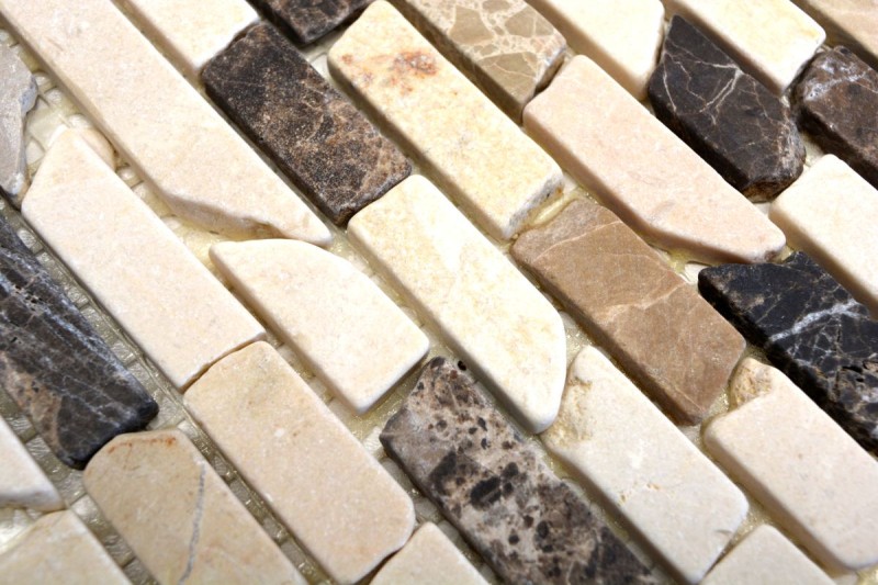 Mosaïque marbre pierre naturelle beige marron crème Brick Castanao composé de bâtonnets carrelage mur cuisine - MOS40-0195