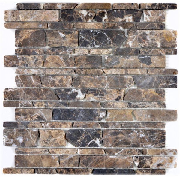 Mosaic marble natural stone beige dark brown brick mosaic brick bond Castanao tile backsplash bathroom - MOS40-13-285