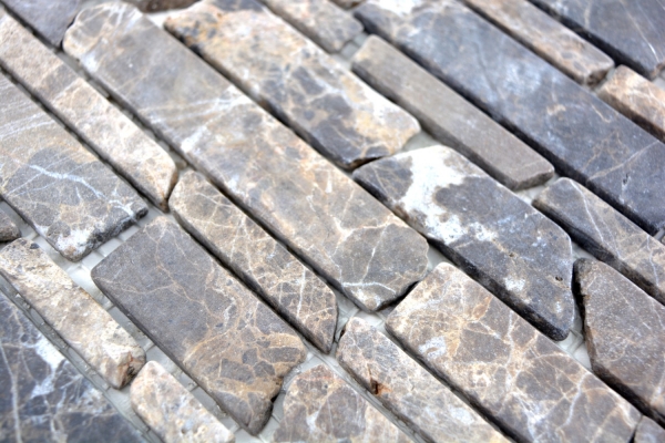 Mosaik Marmor Naturstein beige dunkelbraun Brickmosaik Backsteinverband Castanao Fliesenspiegel Bad - MOS40-13-285
