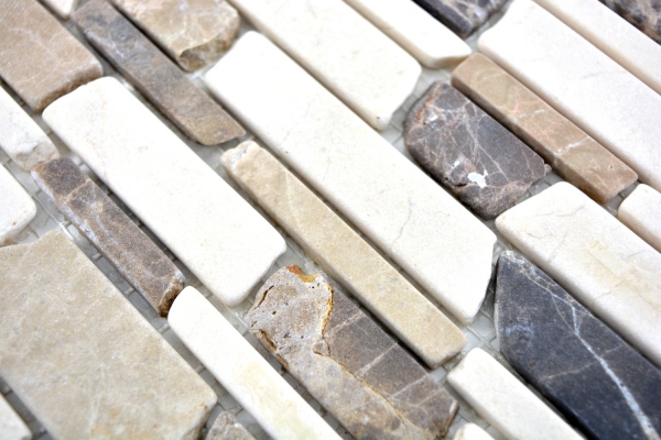 Handmuster Mosaik Fliese Marmor Naturstein beige braun Brickmosaik Castanao Biancone MOS40-12-295_m
