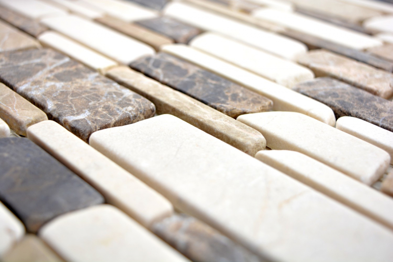10Matten Mosaik Fliese Marmor Naturstein beige braun Brickmosaik 40-12-295_f 