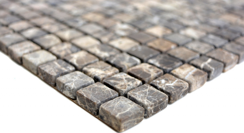 Mosaico di marmo pietra naturale beige chiaro marrone scuro mix mini quadrato piastrelle backsplash rivestimento bagno - MOS38-1313