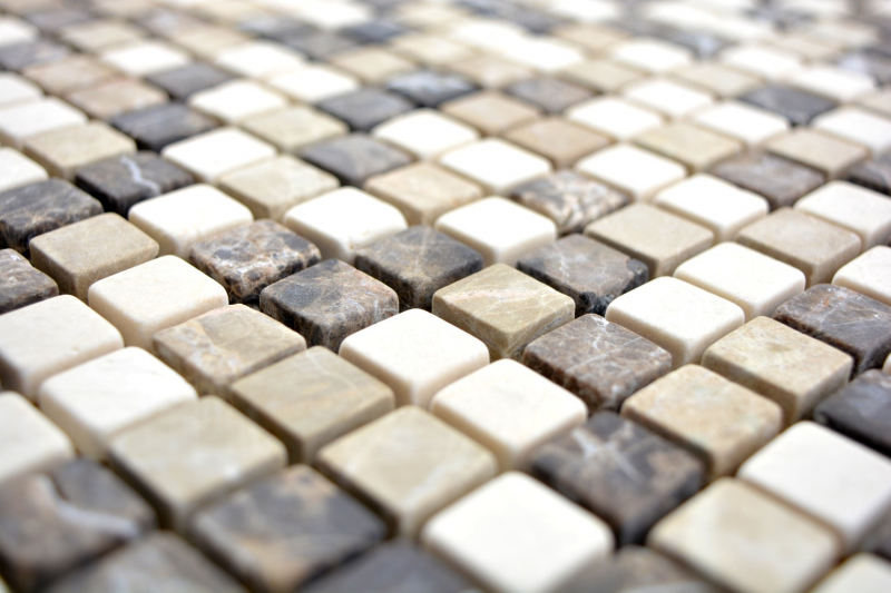 Marble mosaic tile natural stone cream beige brown color mix mini square tile backsplash bathroom WC - MOS38-1213