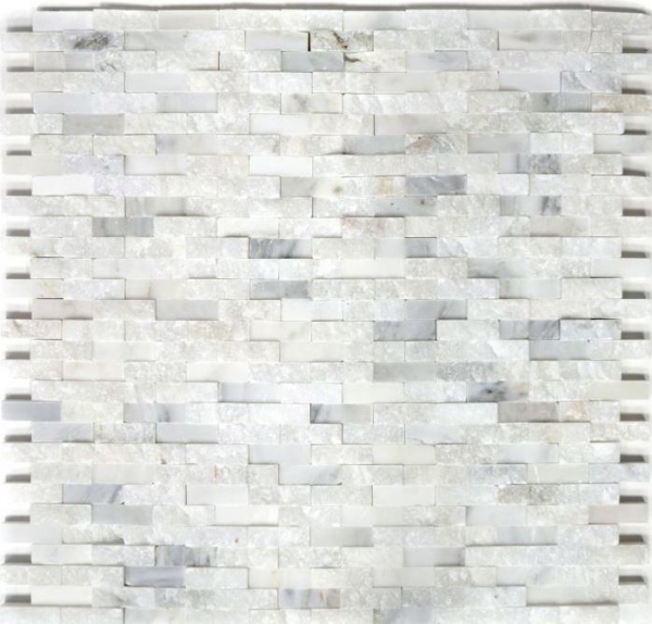 Handmuster Mosaik Fliese Marmor Naturstein Brick Splitface weiß 3D klein MOS40-3D11_m
